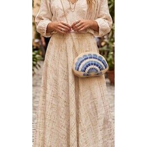 Haute Hippie Shell Purse Small Blue Embroidered Gold Chain Beach Resort Bag New